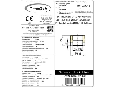 Rauchrohr isoliert, Ø innen 150mm, L 150mm