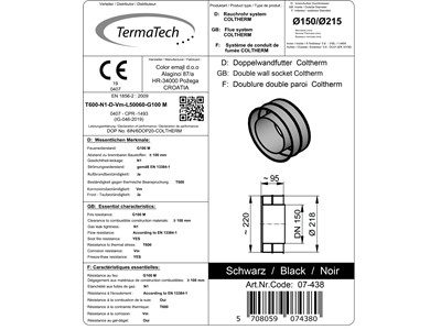 Mauermuffe doppelt L 95mm für Rauchrohr isoliert Ø innen 150 mm