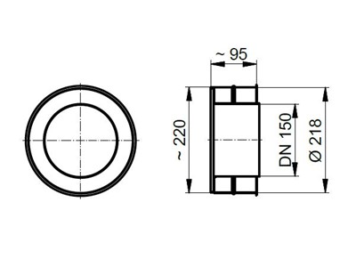 Mauermuffe doppelt L 95mm für Rauchrohr isoliert Ø innen 150 mm