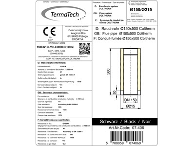 Rauchrohr isoliert, Ø innen 150mm, L 500mm