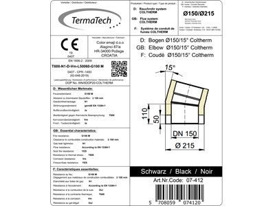 Bogen 15° isoliert, Ø innen 150mm