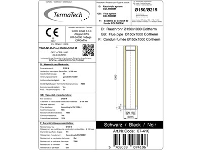 Rauchrohr isoliert, Ø innen 150mm, L 1000mm
